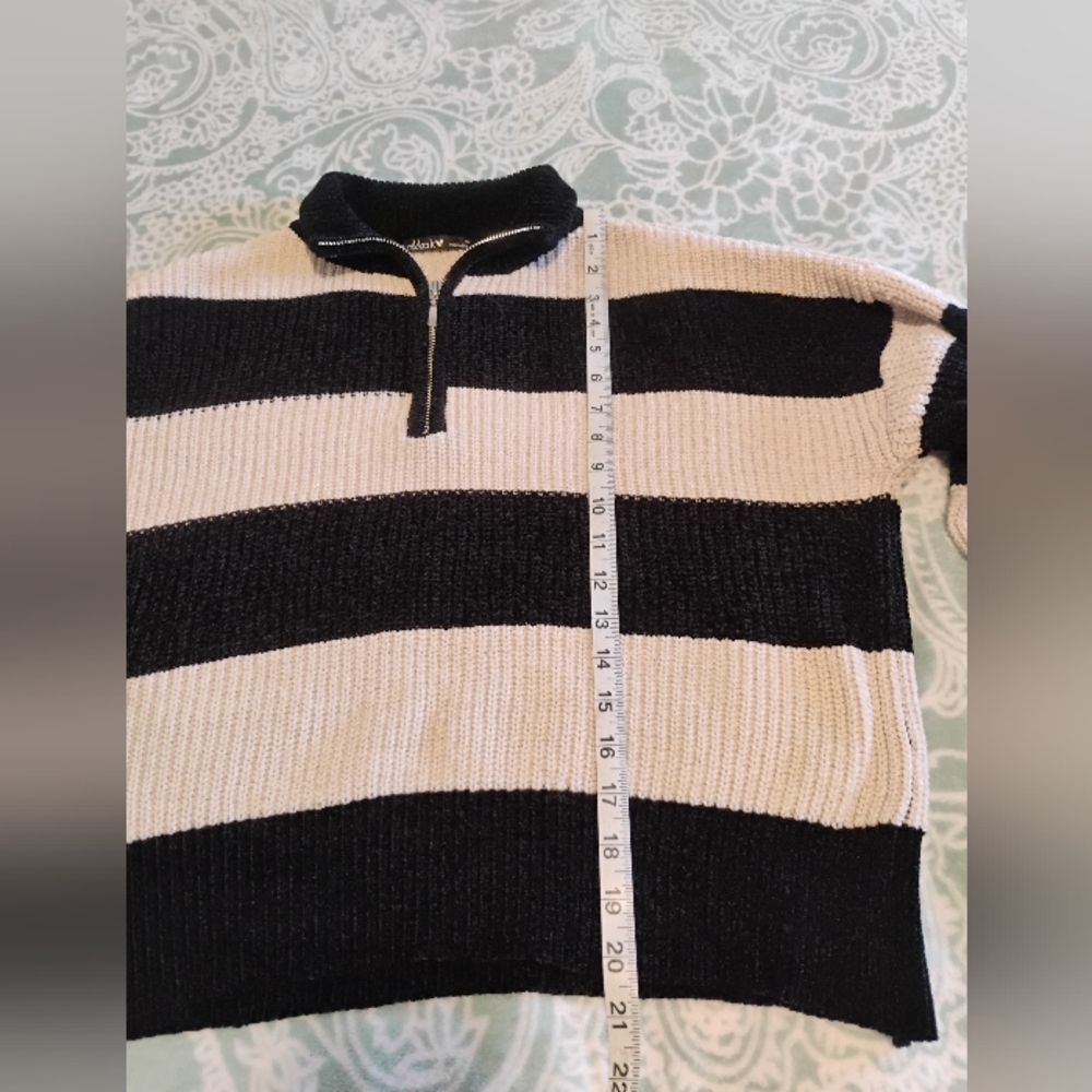 Striped Black and Cream Women's Or Girl's Sweater - Picture 3 of 5